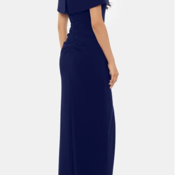NEW with tags Nordstrom Ruched Off the Shoulder Crepe Gown in Navy - Picture 3 of 16